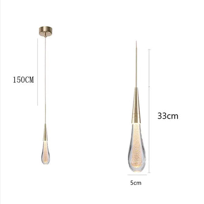 Elegant gold teardrop crystal glass led pendant lights for dining room