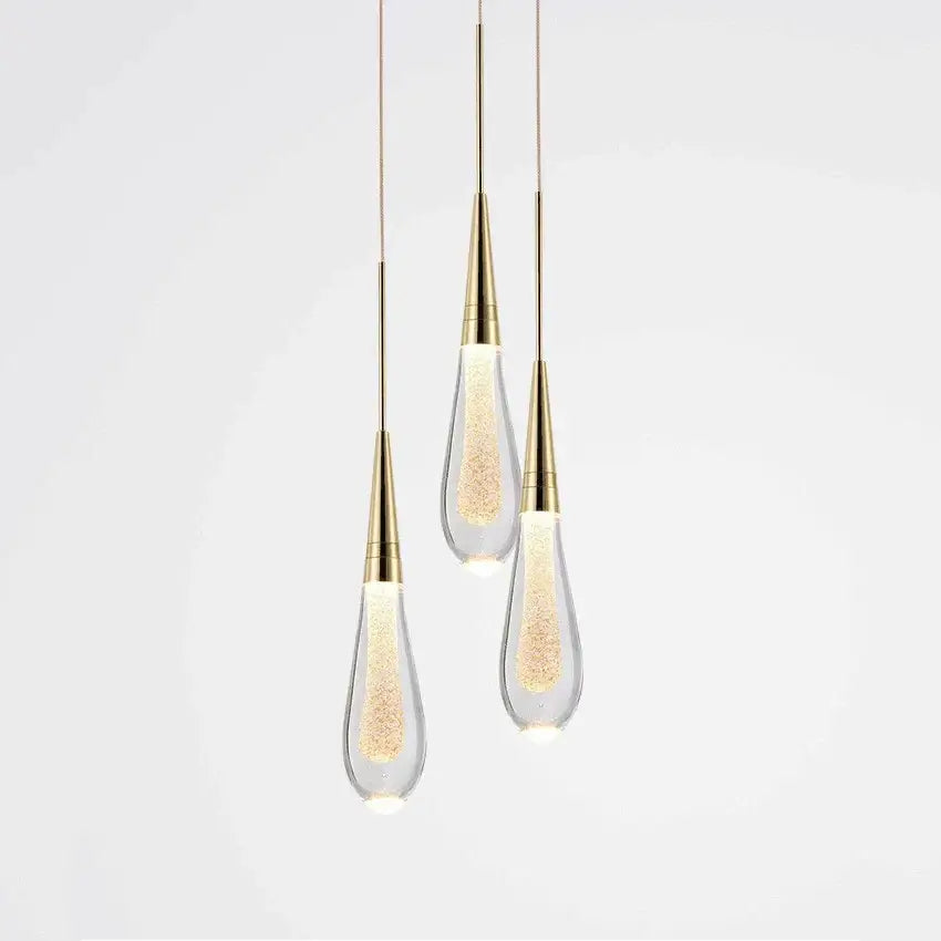 Elegant gold teardrop crystal glass led pendant lights for dining room