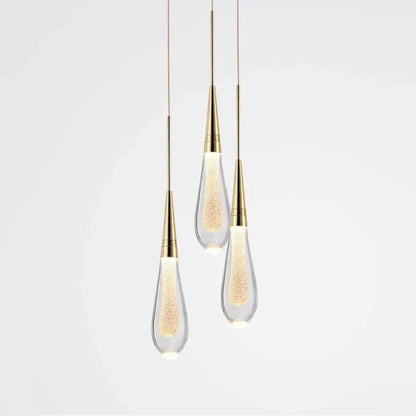Elegant gold teardrop crystal glass led pendant lights for dining room