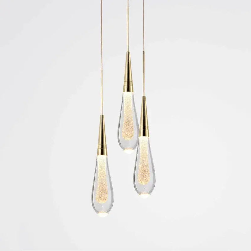 Elegant gold teardrop crystal glass led pendant lights for dining room