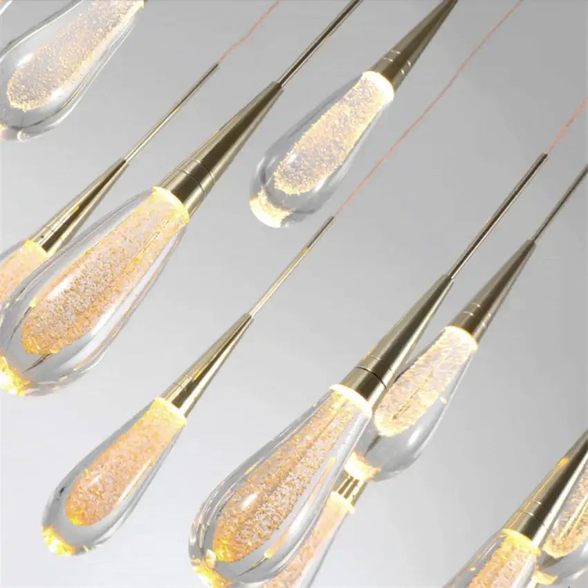 Elegant gold teardrop crystal glass led pendant lights for dining room