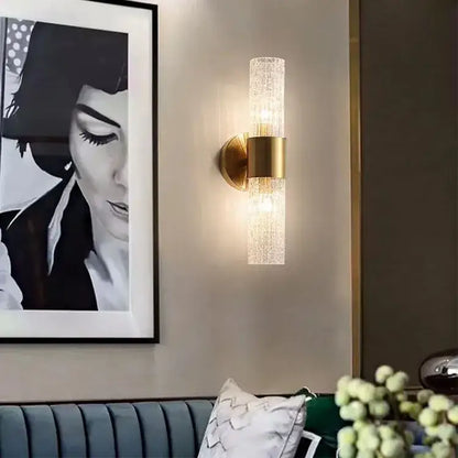 Elegant gold textured glass wall lamp for bedroom warm lighting