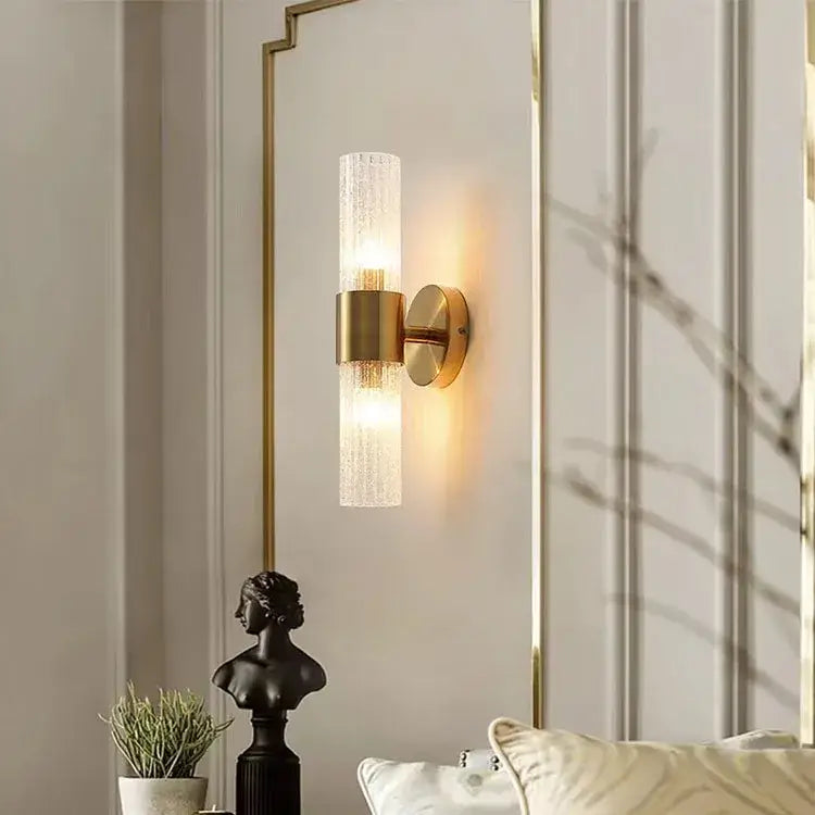 Elegant gold textured glass wall lamp for bedroom warm lighting