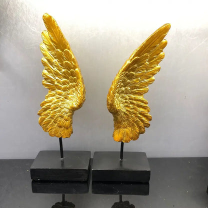 Elegant golden angel wings resin sculpture living room decor