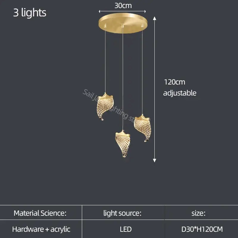 Elegant golden shell acrylic chandelier for living room dining hall