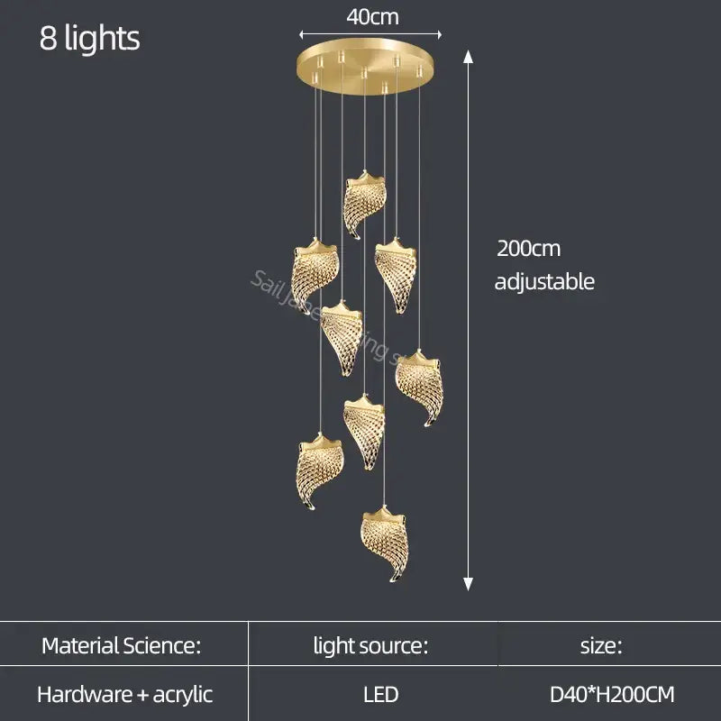 Elegant golden shell acrylic chandelier for living room dining hall