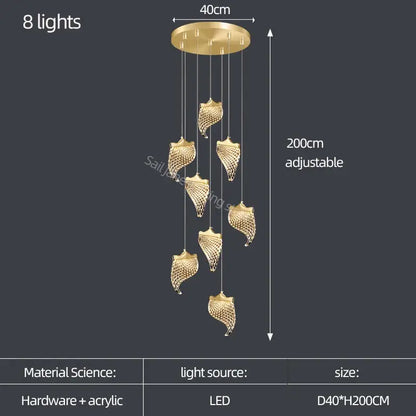 Elegant golden shell acrylic chandelier for living room dining hall