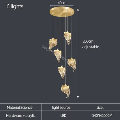 Elegant golden shell acrylic chandelier for living room dining hall