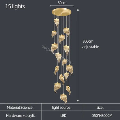 Elegant golden shell acrylic chandelier for living room dining hall