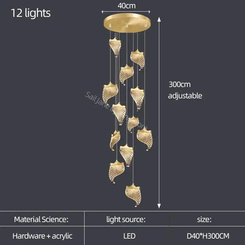 Elegant golden shell acrylic chandelier for living room dining hall