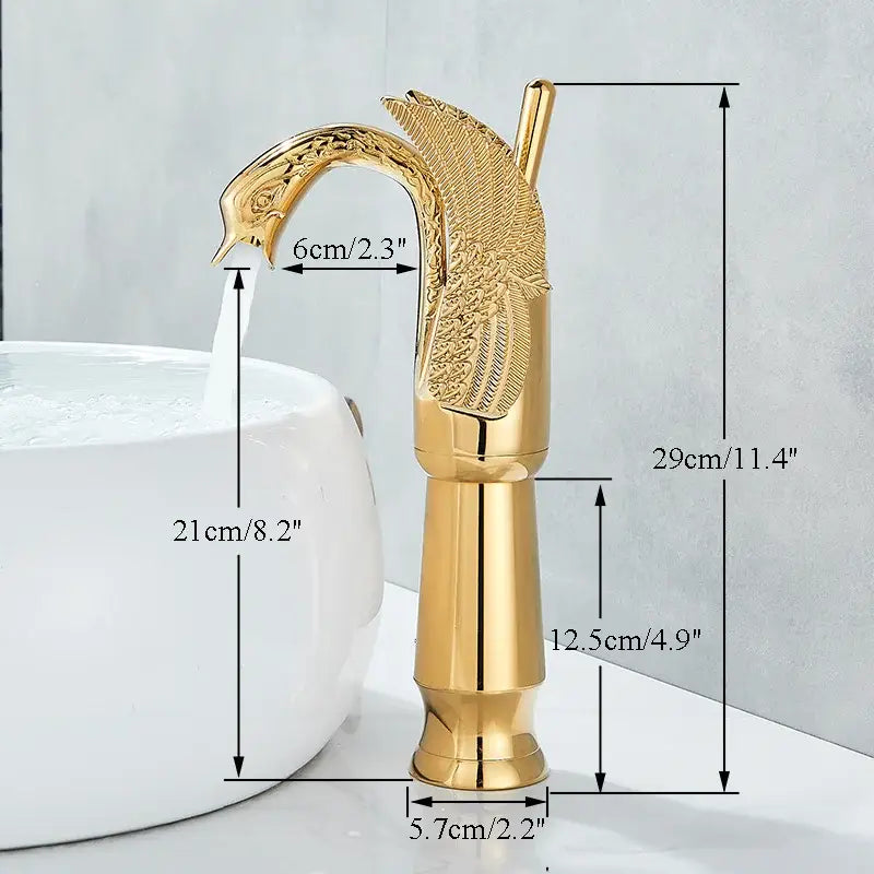 Elegant golden swan faucet bathroom hot and cold mixer tap