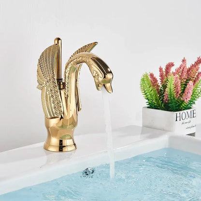 Elegant golden swan faucet bathroom hot and cold mixer tap