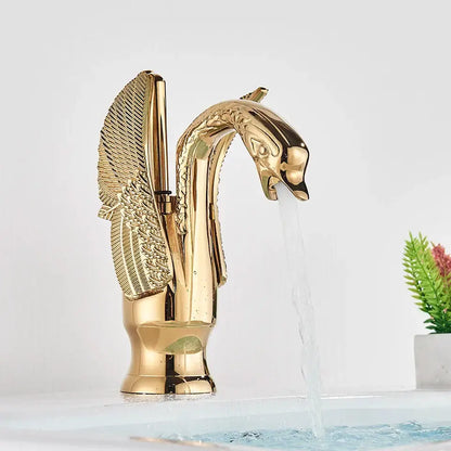 Elegant golden swan faucet bathroom hot and cold mixer tap
