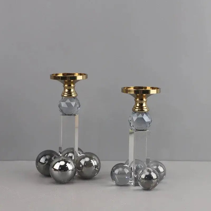 Elegant gray and gold clear crystal geometric candle holder dining room