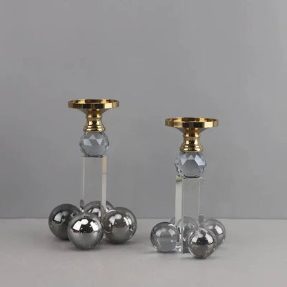 Elegant gray and gold clear crystal geometric candle holder dining room