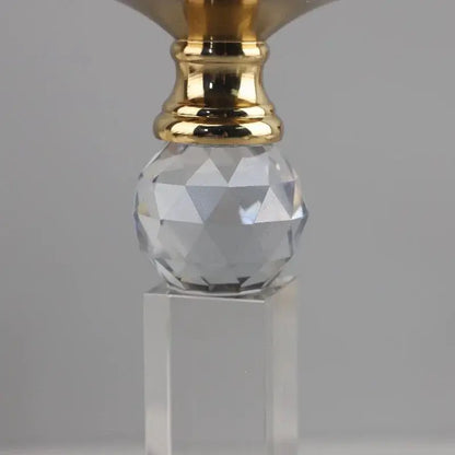 Elegant gray and gold clear crystal geometric candle holder dining room