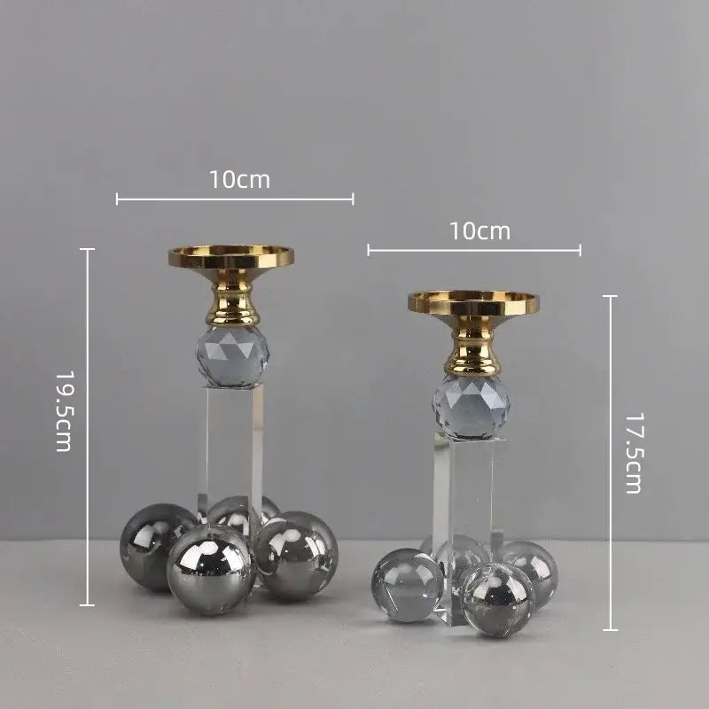Elegant gray and gold clear crystal geometric candle holder dining room