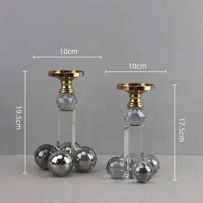 Elegant gray and gold clear crystal geometric candle holder dining room