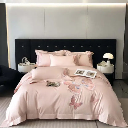 Elegant gray butterfly embroidery bedding set bedroom linens