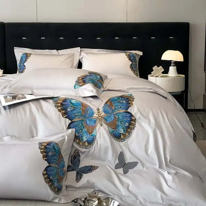 Elegant gray butterfly embroidery bedding set bedroom linens