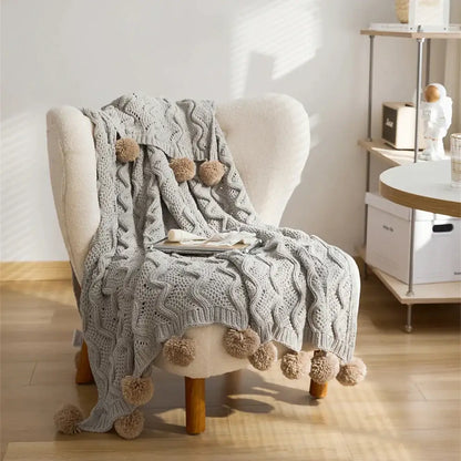Elegant gray chenille throw blanket light gray & beige bedroom decor