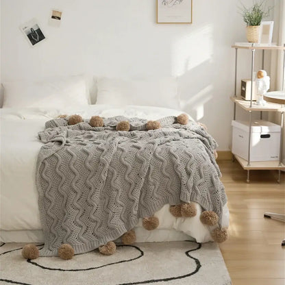 Elegant gray chenille throw blanket light gray & beige bedroom decor