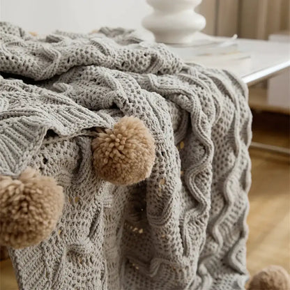 Elegant gray chenille throw blanket light gray & beige bedroom decor