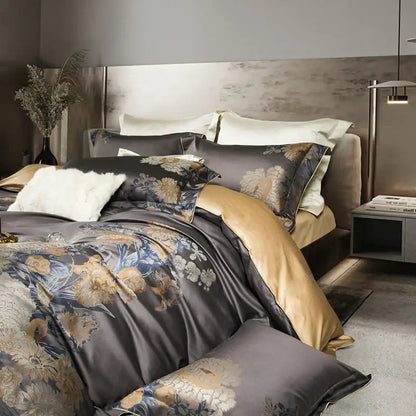Elegant gray & gold 1500tc egyptian cotton bedding set bedroom