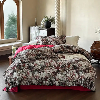 Elegant green & white rose 1000tc egyptian cotton bedding set bedroom