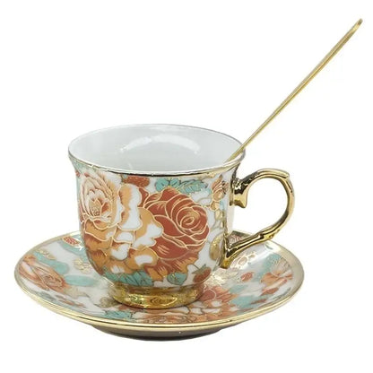 Elegant hand painted flower ceramic coffee cup set for kitchen dining