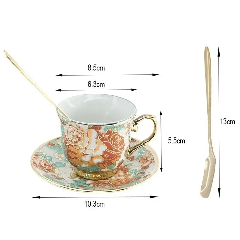 Elegant hand painted flower ceramic coffee cup set for kitchen dining