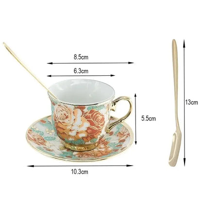 Elegant hand painted flower ceramic coffee cup set for kitchen dining