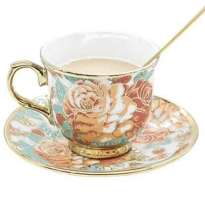 Elegant hand painted flower ceramic coffee cup set for kitchen dining