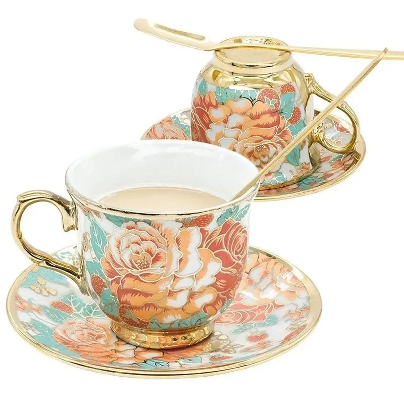 Elegant hand painted flower ceramic coffee cup set for kitchen dining