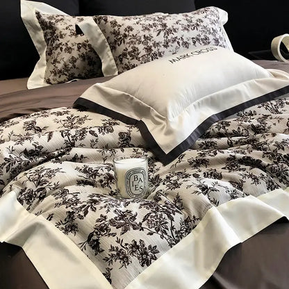 Elegant ivory & dark brown floral egyptian cotton bedding sets bedroom
