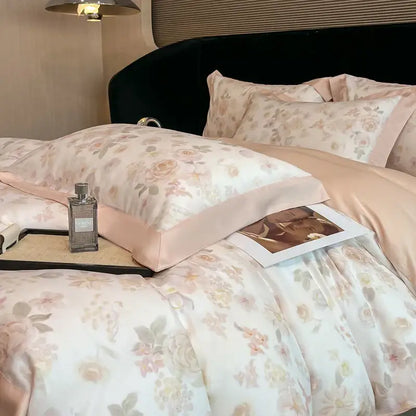 Elegant ivory floral eucalyptus fiber bedding set bedroom decor