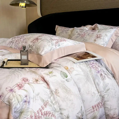 Elegant ivory floral eucalyptus fiber bedding set bedroom decor