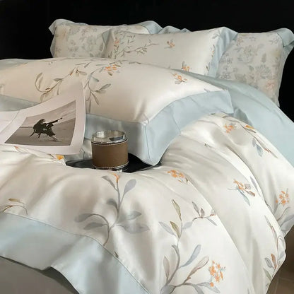 Elegant ivory floral eucalyptus fiber bedding set bedroom decor