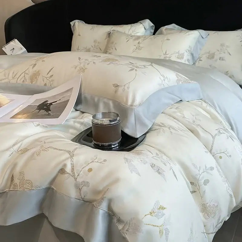 Elegant ivory floral eucalyptus fiber bedding set bedroom decor