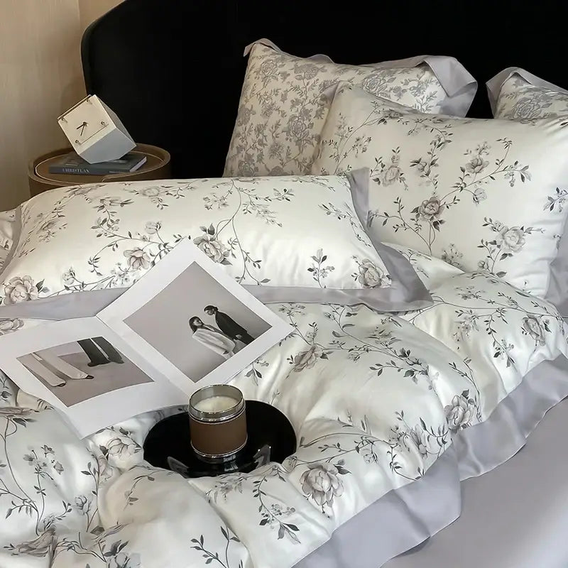 Elegant ivory floral eucalyptus fiber bedding set bedroom decor