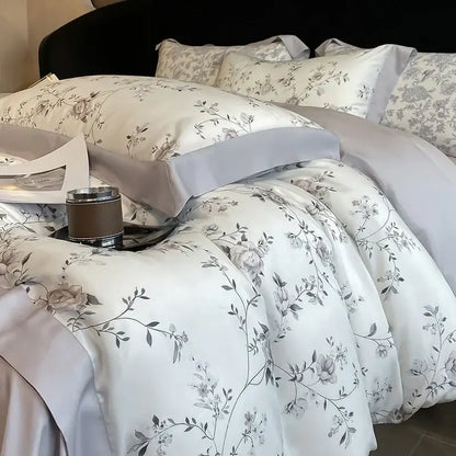Elegant ivory floral eucalyptus fiber bedding set bedroom decor