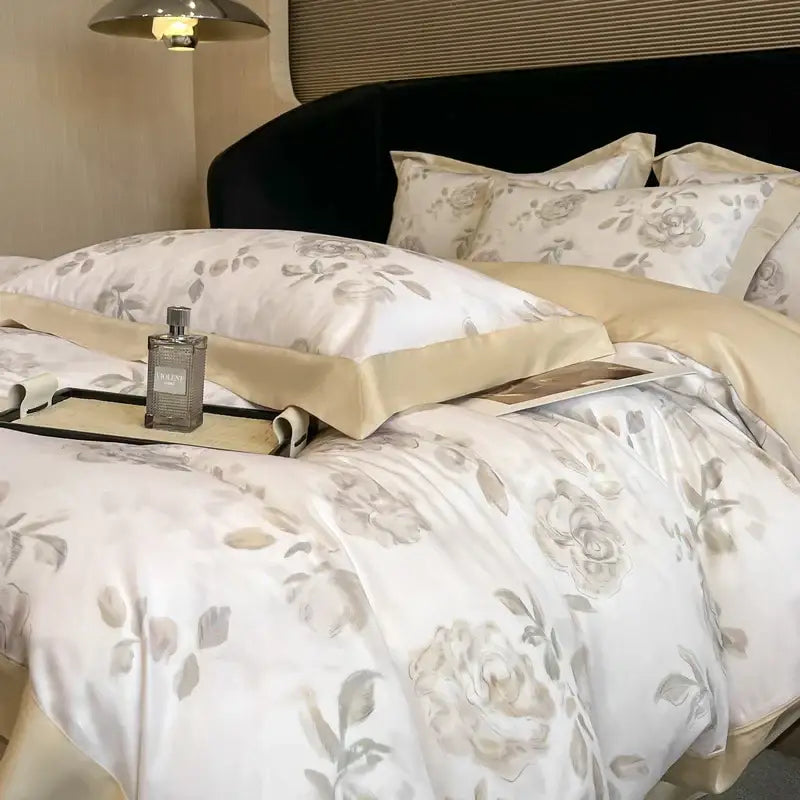 Elegant ivory floral eucalyptus fiber bedding set bedroom decor
