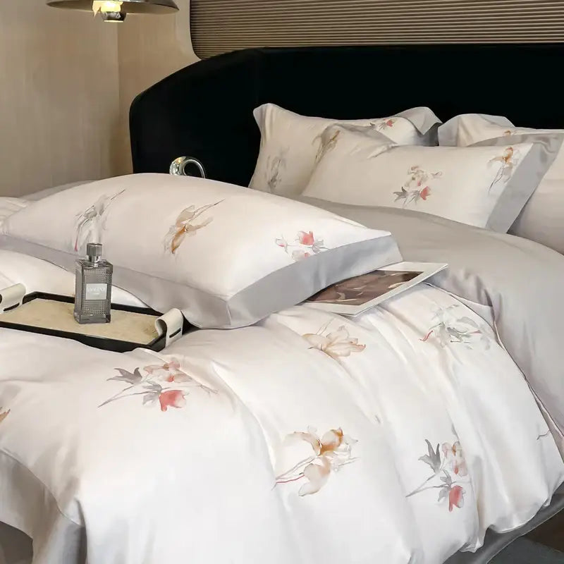 Elegant ivory floral eucalyptus fiber bedding set bedroom decor