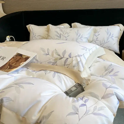 Elegant ivory floral eucalyptus fiber bedding set bedroom decor