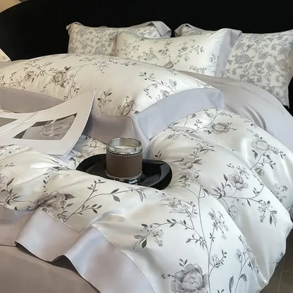 Elegant ivory floral eucalyptus fiber bedding set bedroom decor