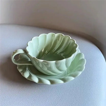 Elegant lace ceramic coffee cup and saucer set white & mint dining room