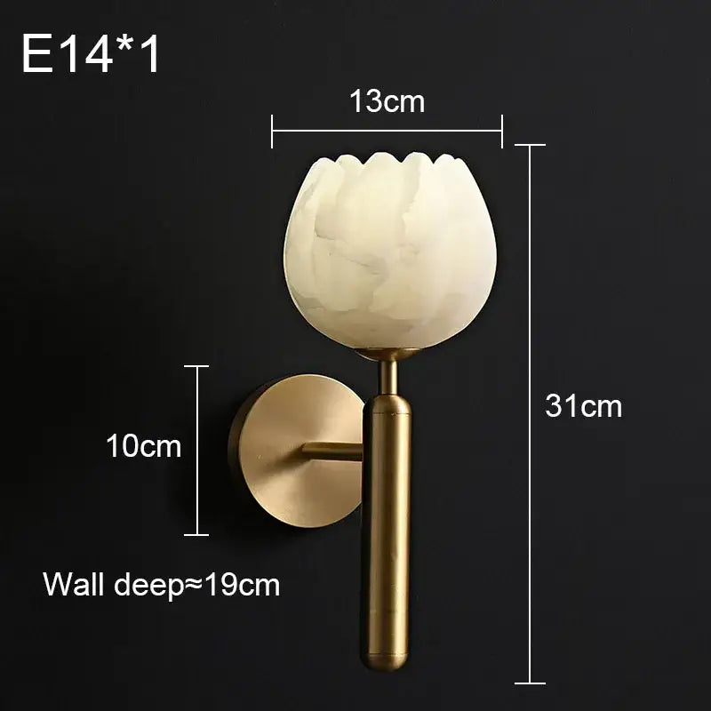 Elegant lotus gold and marble wall lamp for bedroom