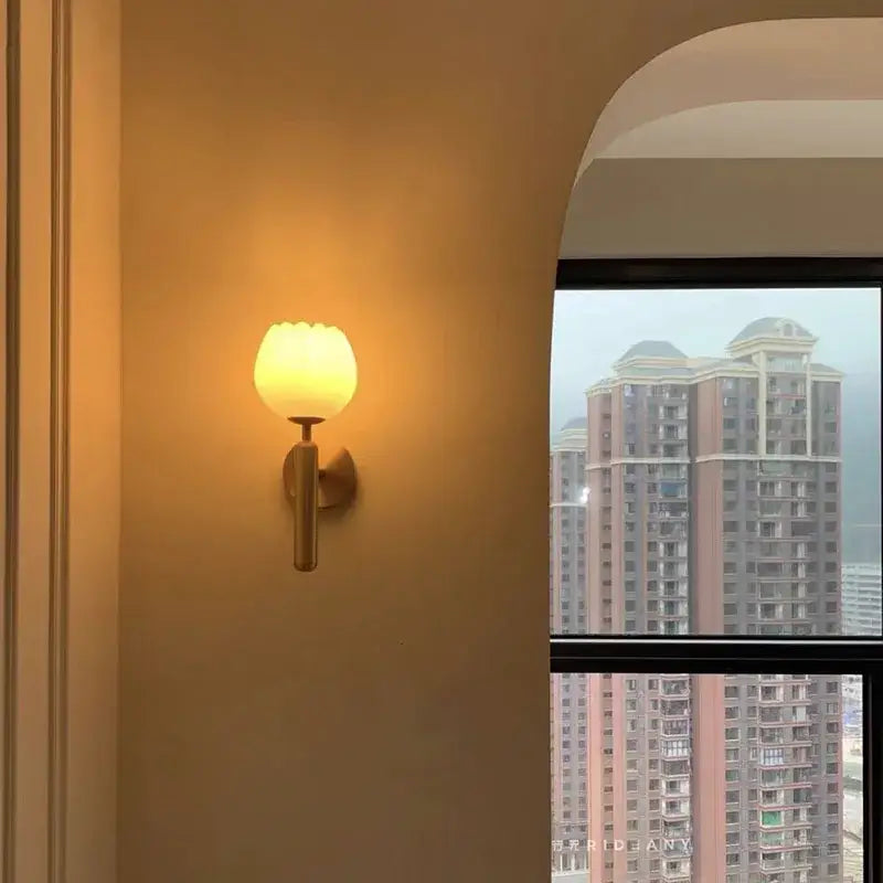 Elegant lotus gold and marble wall lamp for bedroom
