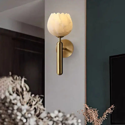 Elegant lotus gold and marble wall lamp for bedroom