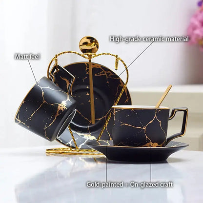 Elegant marble ceramic tea set – dining room gold pattern cups